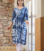 KAAJH Blue Tie Dye Printed Cotton Kurta
