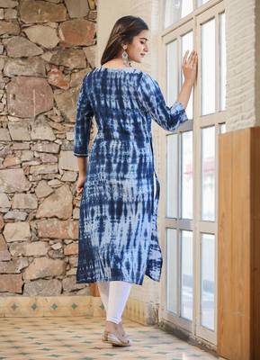 KAAJH Blue Tie Dye Printed Cotton Kurta 2