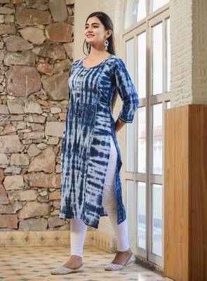 KAAJH Blue Tie Dye Printed Cotton Kurta 4
