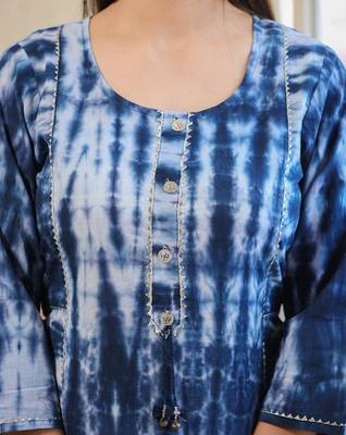 KAAJH Blue Tie Dye Printed Cotton Kurta 5