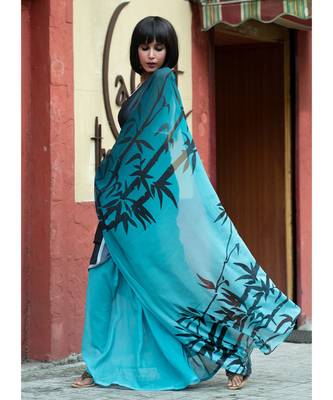 Midnight Meadows georgette digital printed_sarees 1