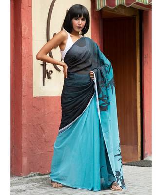 Midnight Meadows georgette digital printed_sarees 2