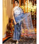 Blue On Blue  Tie Dye Saree With Gota Stripes And Border Organza_sarees