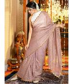 Old Rose Stripe Organza Saree With Golden Print And Border Organza_sarees