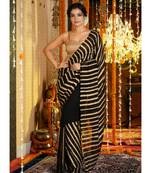 Black  Blended Georgette Saree With Golden Printed Stripes georgette_sarees