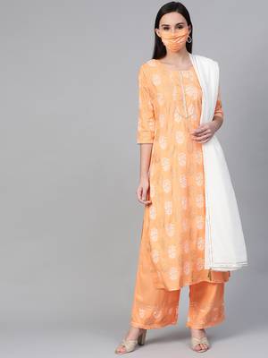 Orange printed cotton kurtas-and-kurtis 1