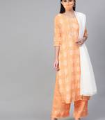 Orange printed cotton kurtas-and-kurtis