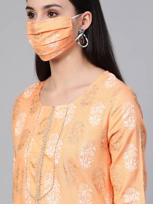 Orange printed cotton kurtas-and-kurtis 4