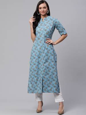Blue printed cotton kurtas-and-kurtis 1