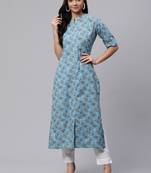 Blue printed cotton kurtas-and-kurtis