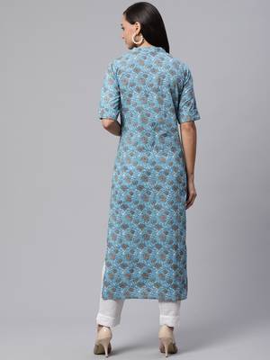 Blue printed cotton kurtas-and-kurtis 2