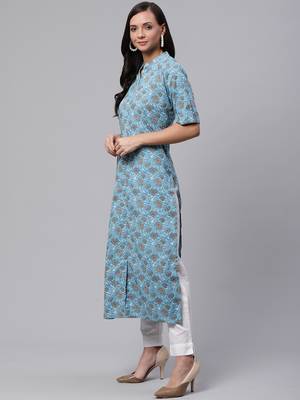 Blue printed cotton kurtas-and-kurtis 3