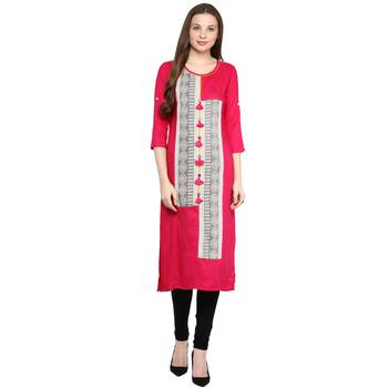 Pink plain viscose rayon ethnic-kurtis 1