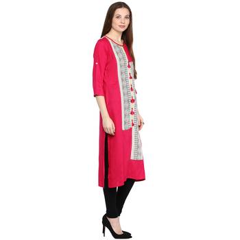 Pink plain viscose rayon ethnic-kurtis 4
