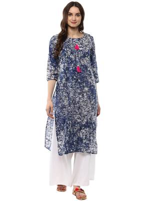 Blue plain cotton ethnic-kurtis 1