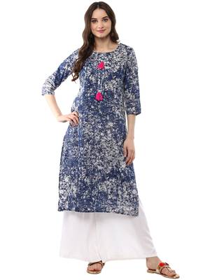 Blue plain cotton ethnic-kurtis 2