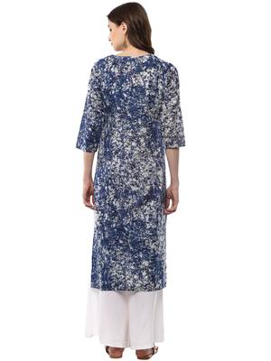 Blue plain cotton ethnic-kurtis 3