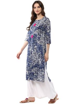 Blue plain cotton ethnic-kurtis 4