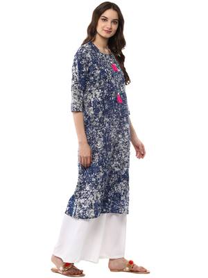 Blue plain cotton ethnic-kurtis 5
