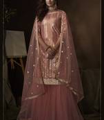 Pink Sequins Embroidered Net Sharara Suit