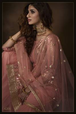  Pink Sequins Embroidered Net Sharara Suit 2