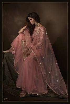  Pink Sequins Embroidered Net Sharara Suit 3