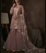 Delightful Purple sequins embroidered net Gharara suit