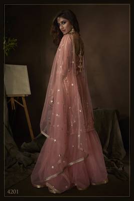  Pink Sequins Embroidered Net Sharara Suit 4