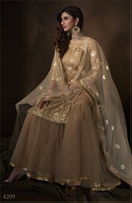 Catching Beige sequins embroidered net fabric sharara suit 2