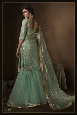Mesmerizing Green sequins embroidered net Salwar Kameez Designs 4