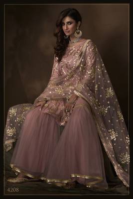 Delightful Purple sequins embroidered net Gharara suit 2