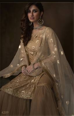Catching Beige sequins embroidered net fabric sharara suit 3