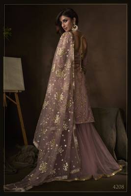 Delightful Purple sequins embroidered net Gharara suit 3