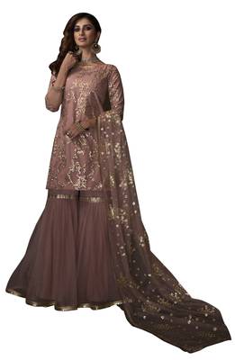 Delightful Purple sequins embroidered net Gharara suit 4