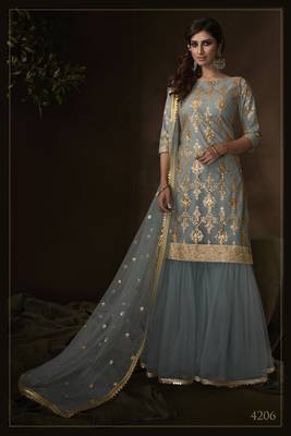 Glamorous Grey sequins embroidered net fabric sharara suit 1