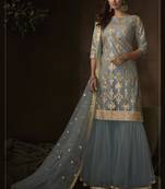 Glamorous Grey sequins embroidered net fabric sharara suit