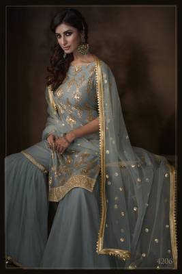 Glamorous Grey sequins embroidered net fabric sharara suit 2