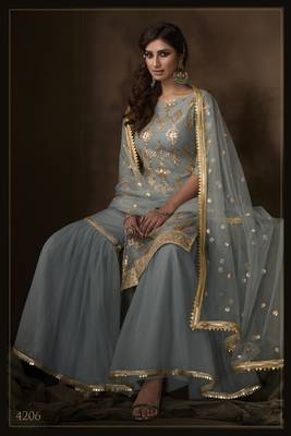 Glamorous Grey sequins embroidered net fabric sharara suit 3