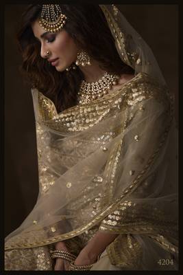 Bewitching Beige sequins embroidered net fabric sharara suit 2