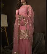 Pink Sequins Embroidered Net Sharara Kameez Designs
