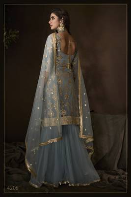Glamorous Grey sequins embroidered net fabric sharara suit 4