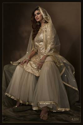 Bewitching Beige sequins embroidered net fabric sharara suit 4