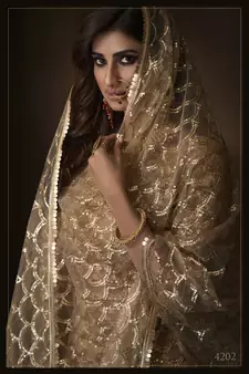 Beige Net Sharara Suit Sequin Embroidery