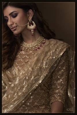 Beige Net Sharara Suit Sequin Embroidery 3