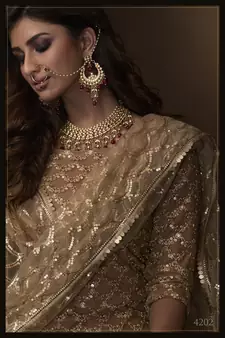 Beige Net Sharara Suit Sequin Embroidery