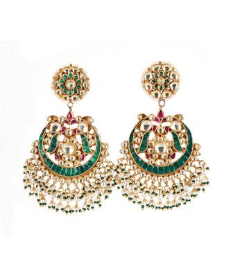 Gold Plated Kundan Green Chand Earrings 1