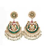 Gold Plated Kundan Green Chand Earrings