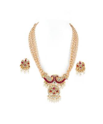 Gold Plated Long Kundan Necklace With Earrings 1