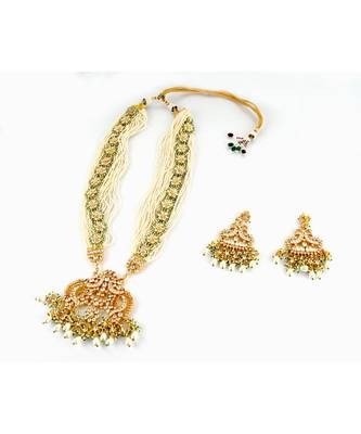 Gold Plated Kundan Jadau Long Necklace With Earrings 1