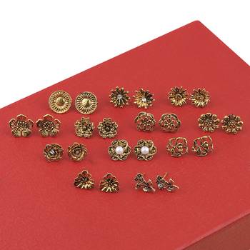 Party Wear Golden Oxidised Charm Studs Earring Girl Women Set of 12 1